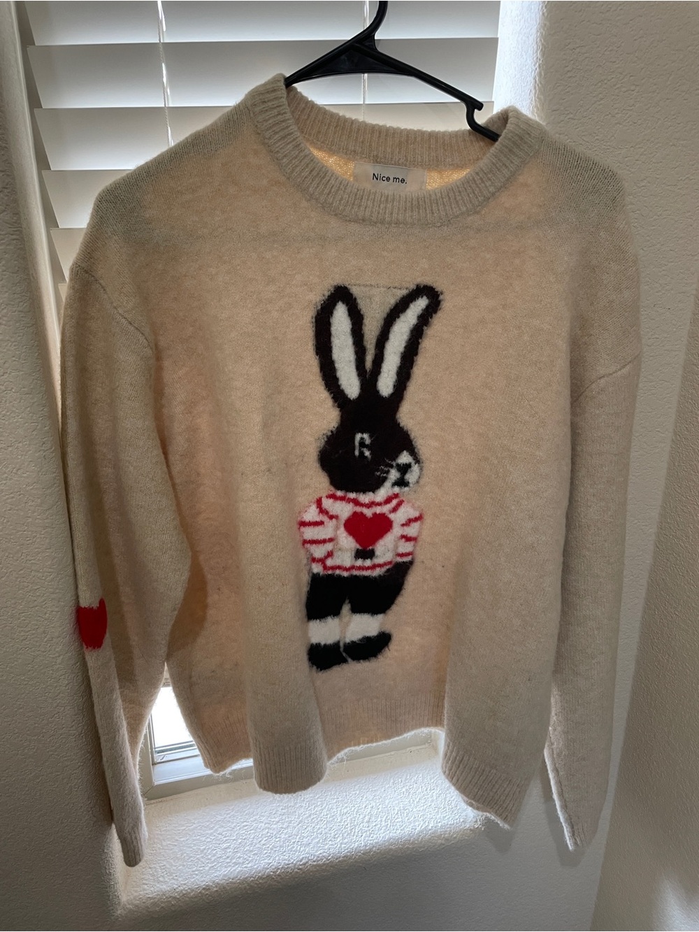 Nice Me Cream Bunny Heart Crewneck Sweater